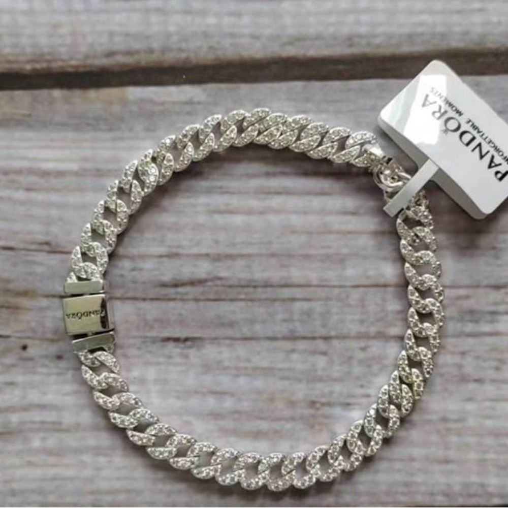 Pandora Cuban bracelet 7.9 inches No Box NWOT Great Gift and sparkling - Picture 2 of 2